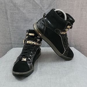 Michael Kors black Suede Leather Hi-Top Sneaker Gold Hardware women's SZ 7.5